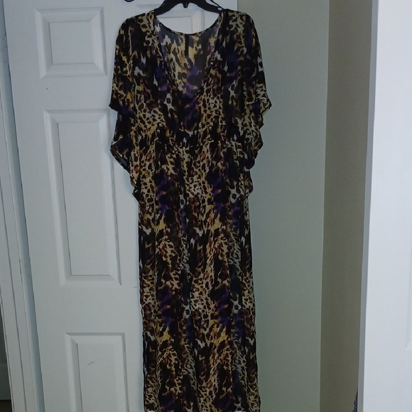 Sheer Leopard V-neck Maxi Cover-up - Picture 1 of 5